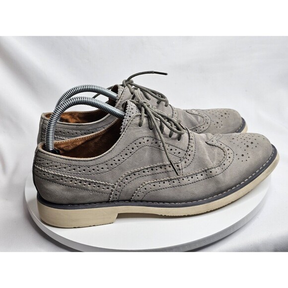 Steve Madden Transfer Men's Shoes 8 Grey Leather Wingtip Lace Up Oxford Dress - Picture 2 of 8